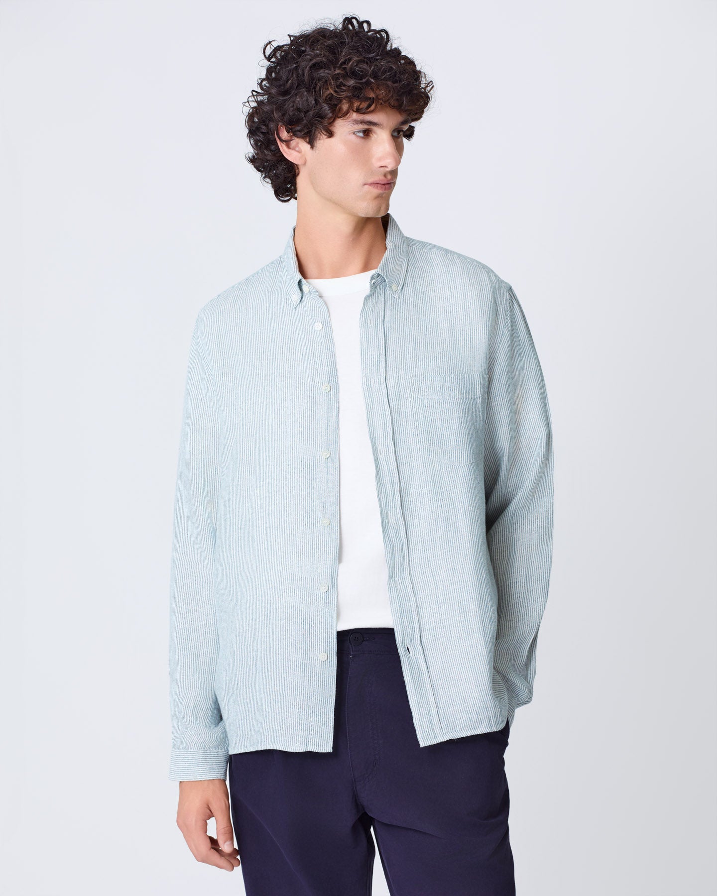 Branco Green Stripes Linen